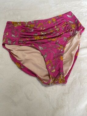 Garnet Hill High-Waisted Ruched Floral Swim Bottoms - Size 10